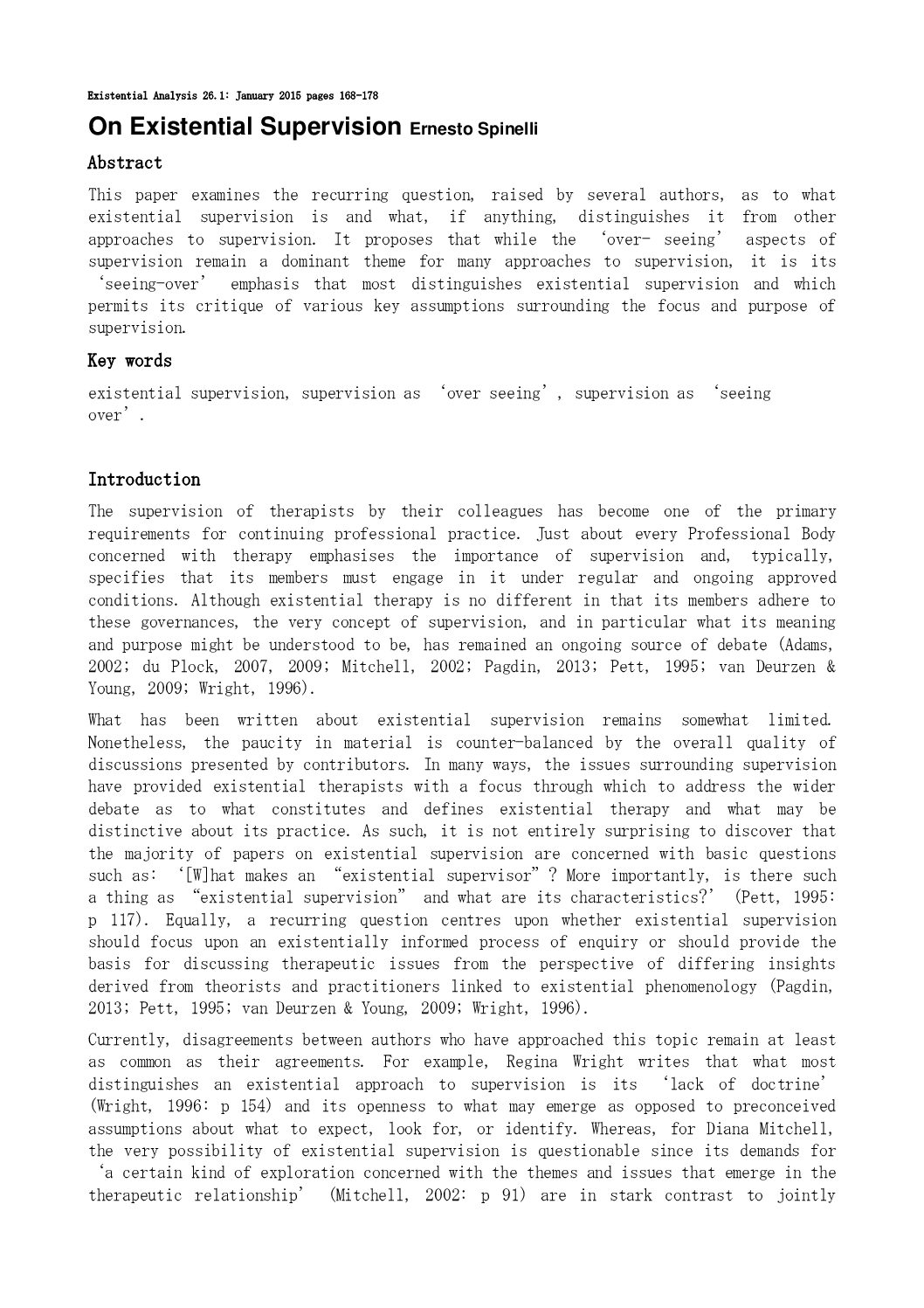 On Existential Supervision, Ernesto Spinelli 2015